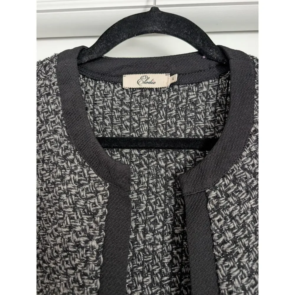 Elodie Womens Black Grey‎ Metallic Tweed Open Front Cropped Jacket Size L